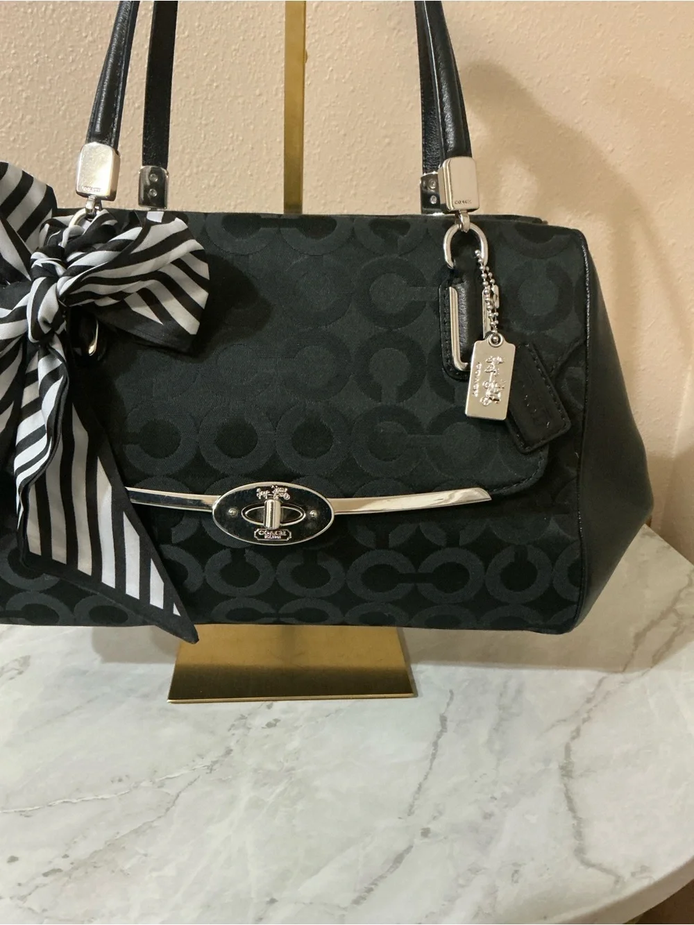 Coach Madison Op Art Sateen Madeline Satchel with Silver Hardware. (EUC)